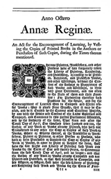Статут королевы Анны, Statute of Anne - Copyright Act 1709 8 Anne c.19. Первый законодательный акт